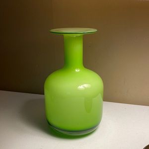 Two Tone Green and White Handblown Glass Vase